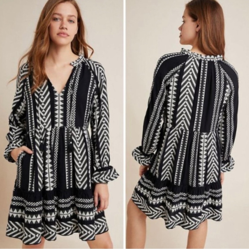 Maeve Dominique tunic dress, black & white, Anthropologie, S, like new, pockets
